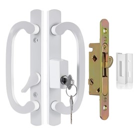 Teilmix Keyed Sliding Patio Door Handle Replacement for 3-15/16" Hole Spacing Interior Glass Doors, Offset Thumbturn Fits 1-1/2" to 2-1/4" Thick Door, Non-Handed with Mortise Lock