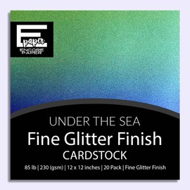 UNDER THE SEA Multi-Color Glitter Cardstock - Encore Paper - 12x12 inch, No Shed Fine Gradient Glitter - 20 Pack | 85 lb Cover (230 gsm) | Dark Green to Dark Blue Fade with Teal & Turquoise