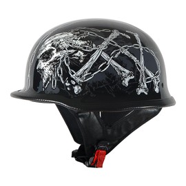 1Storm Novelty Motorcycle Half Face Helmet German Style DOT Approved: HKY602 Chain Skull + Black Tinted Goggle Bundle