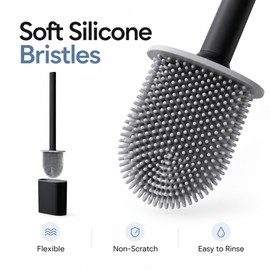 Wall Mounted Silicone Toilet Brush for Bathroom Cleaning – Flat Brush Head with Space-Saving Holder for Everyday Use