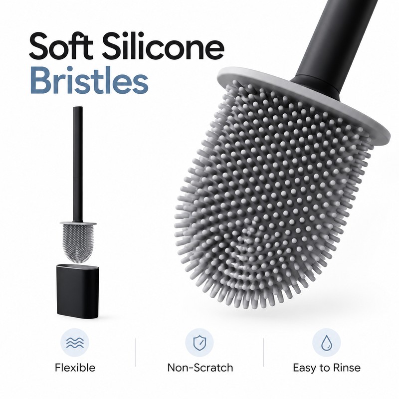 Wall Mounted Silicone Toilet Brush for Bathroom Cleaning – Flat