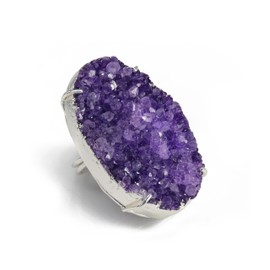 Dazzle Appeal Natural Agate Geode Quartz Oval Crystal Druzy Ring for Women Men Statement Ring (Purple)