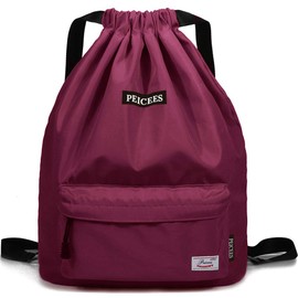 Peicees Bolsa deportiva impermeable con cordón, mochila ligera para hombres y mujeres (rojo vino)