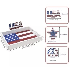 Unbranded Rustic Wood American Flag Serving Tray Patriotic Flag Tray 4th Home Decor