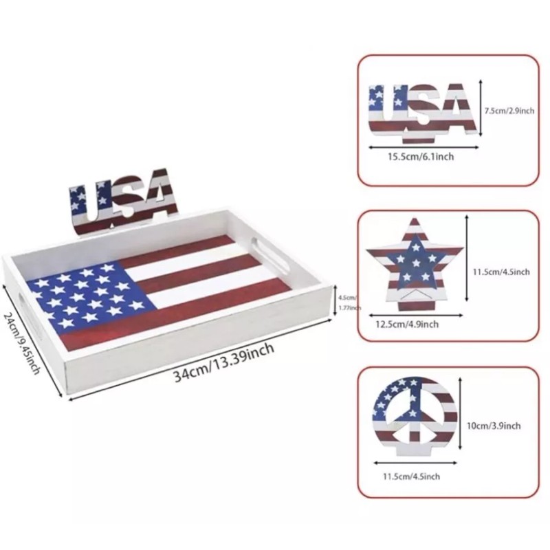Unbranded Rustic Wood American Flag Serving Tray Patriotic Flag Tray