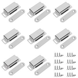 Swpeet 8 Pack 1.88" x 0.59" Silver Small Stainless Steel Cabinet Magnetic Catch with Screws Assortment Kit, Strong Door Magnetic Catches for Door Kitchen Cupboard Closure Closet Door Closer