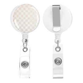 Lckgdozns Retractable Badge Holders, ID Card Holder with Retractable Cord, White Checkered