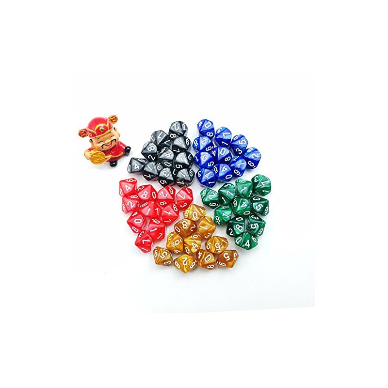 50pcs Assorted D10 Pack, 5X10pcs 10 Sides Dice Marble Polyhedral