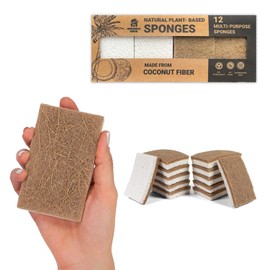 HOUSEHOLD MAFIA Biodegradable Natural Kitchen Sponge - Compostable Cellulose and Coconut Scrubber Sponge - Pack of 12 Eco Friendly Sponges for Dishes