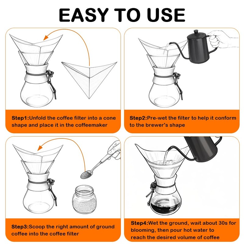 BYKITCHEN Pre-folded Pour Over Coffee Filter, Set of 100, Natural