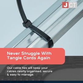 JCT Cable Ties - 100 pcs Natural Nylon Zip Ties, Heavy Duty (54.4 kg), 200 x 3.6 mm, Auto-Locking Mechanism