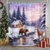 Winter Forest Animal Shower Curtain Deer Bear Merry Christmas Snow