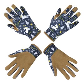 HANDLANDY 2 Pairs Kids Genuine Leather Work Gloves for ages 3-11, Children Gardening Gloves for Boys, Girls (Medium (for age 5-7), Blue)