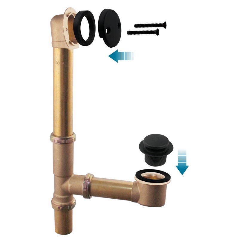 Black Tubular Tub Drain Kit 1-1/2" Brass Pipe with Tip-Toe