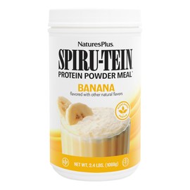 NaturesPlus SPIRU-TEIN Shake - Banana Flavor - 2.4 lbs, Spirulina Protein Powder - Plant Based Meal Replacement, Vitamins & Minerals For Energy - Vegetarian, Gluten-Free - 32 Servings