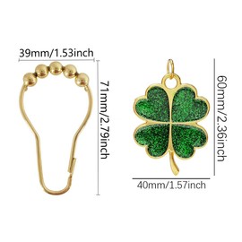 Four Leaf Clover Shower Curtain Hooks Rings, 12 Pcs Rust Proof Metal Gold Shower Hook Hanger with Lucky Green Leaf Pendant for Bathroom Decor, Room St Patrick's Day Decorative Accessories (Gold)