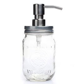 Vintage Inspired Mason Jar with Silver Pump and Lid for Dispensing Soaps and Decorating Homes
