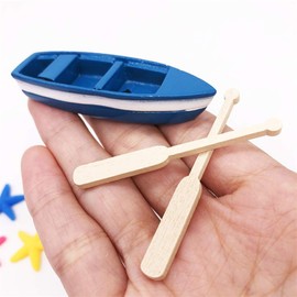HEALLILY Wooden Sailing Boat Miniature Boat Paddle Figure Model Sea Beach Decoration Figure Ornament for Moss Succulents Terrarium Dollhouse Fairy Garden Decoration Blue