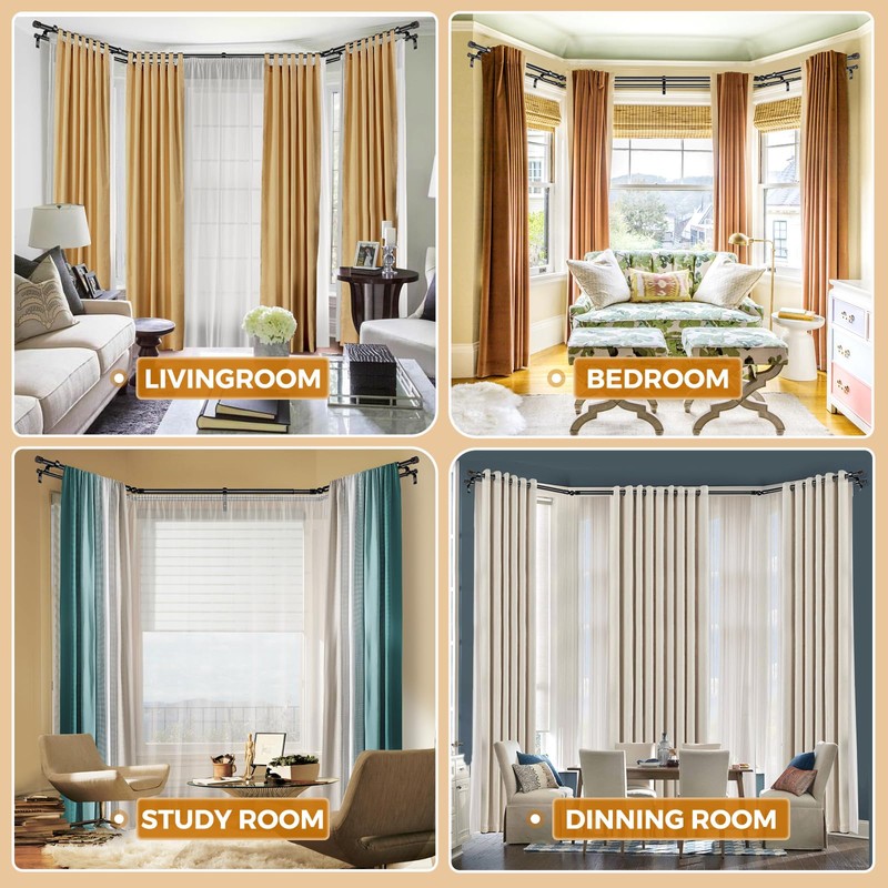 HOTOZON 1 Inch Heavy Duty Double Bay Window Curtain Rod,