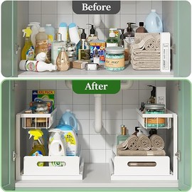 NGR UNDER SINK ORGANIZER (WHITE) FOR Kitchen, Bathroom Cabinet, Under sink rack, Pull out and in Easily, Cabinet Storage shelves, Multi-Purpose Storage Shelf :-