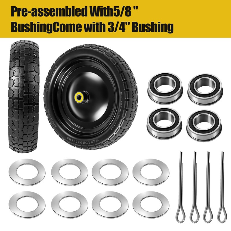 13" 4.00-6 Flat Free Wheels Replacement 2-Pack Solid Tire and