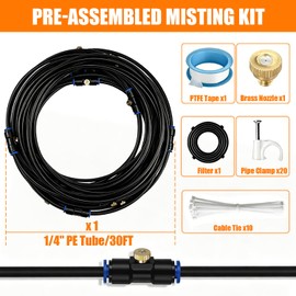HUAREW Misters for Outside Patio 30FT/9M, Pre-Assembled Misting Cooling System with 8 Brass Nozzles & 3/4" Adapter, Outdoor Mister for Backyard, Garden, Trampoline Sprinkler, BBQ Party Accessories