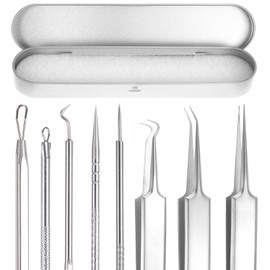 8 Stück Pickel Pinzette, Pickel Ausdrücken Werkzeug Hochwertiger Edelstahl Akne Mitesser Entferner, Gesichtspflege Set mit Box, Ideal für Hautpflege