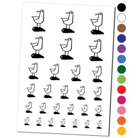 Cute Seagull Bird on Rock Temporary Tattoo Water Resistant Fake Body Art Set Collection - Black (One Sheet)
