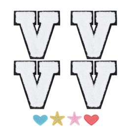 PATIKIL - Paquete de 4 parches para planchar y coser letras en V, parches de tela del alfabeto con parche de estrella de corazón para decoración de disfraces de equipo, ropa, sombreros, jeans