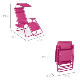 Best Choice Products Folding Zero Gravity Outdoor Recliner Patio Lounge Chair w/Adjustable Canopy Shade, Headrest, Side Accessory Tray, Textilene Mesh - Hot Pink