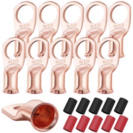 XHF 10PCS 4 AWG-1/2 Heavy Duty Battery Lugs with 3:1 Heat Shrink Tubing, Ring Terminals Battery Cable Ends Copper Eyelets Electrical Battery Connectors