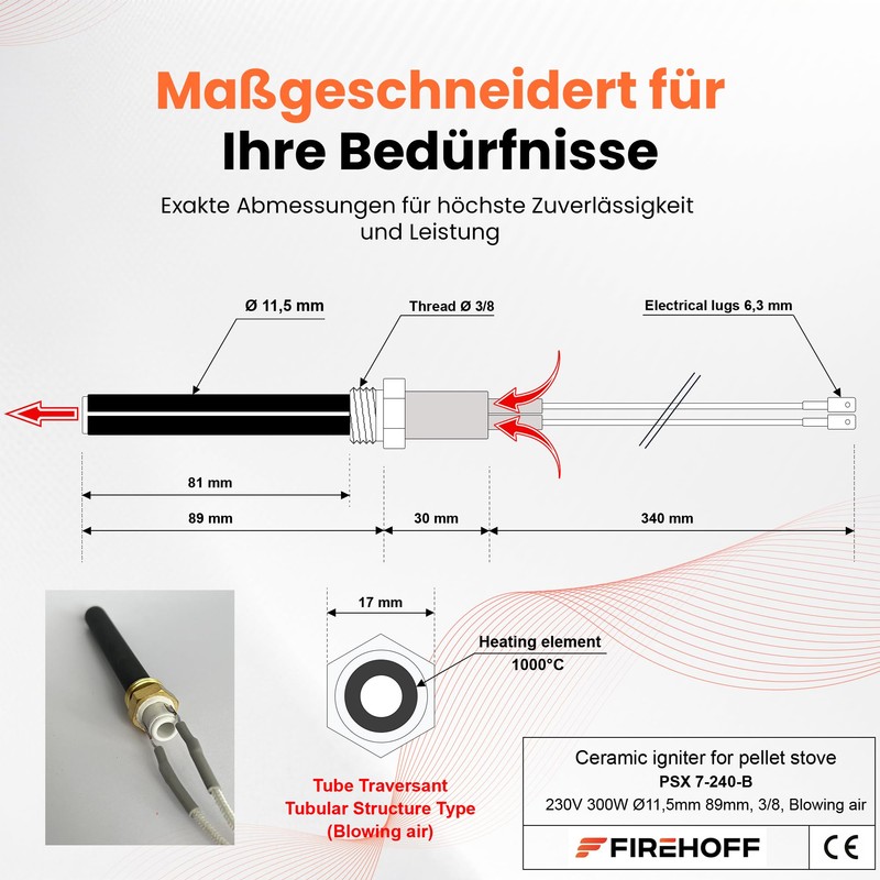 Ceramic Igniter for Pellet Stoves - Especially for Jolly Mec/Haas