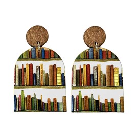 Classic Resin Stack of Books Shelves Drop Dangle Earrings Acrylic Bookcase for Women Creative Librarian Teacher Novel Graduation Jewelry-A