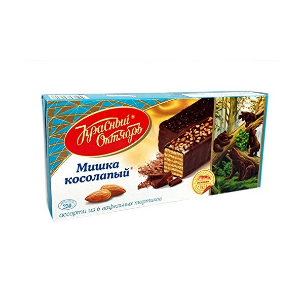 Wafer Chocolate Cake Mishka Kosolapy, Russian Classic Dessert by Red October (Pack of 2)