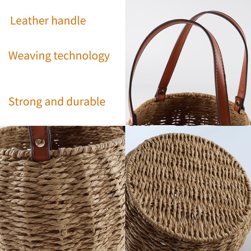 Farmhouse Egg Basket,Large Egg Collecting Basket with Handle,Round Wicker Egg