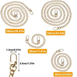 Graplan Bag Chain, Pack of 4, Chain Shoulder Strap, Gold 30 cm, 60 cm, 100 cm, 120 cm, Chain Shoulder Strap, Bag Handle for Handbag, Purse, Clutch, Evening Bag