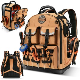 Backpack Tool Bag - Heavy Duty Tool Organizer, Water-resistant HVAC Tool Back pack Electrician ToolBox with Molded Base