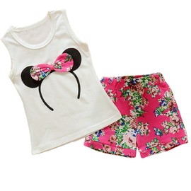 MH-Lucky Conjunto corto de ropa para bebé niña, 2 piezas con playera + pantalones cortos, T-rojo, 4 Años