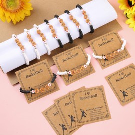 ABISIN 24 Set Basketball Bracelets Basketball Gifts Sport Bracelets Team Gift Basketball Bead Bracelet (Black White)