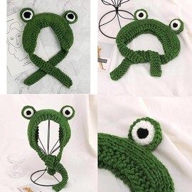 Adorable Women Girls Crochet Cartoon Cute 3D Frog Hat with Big Eyes - Super Soft Winter Ear Muffs, Fun Photo Props for TikTok & Instagram, Teens, Kids, and Frog Lovers