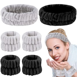 Casoty 6 Pcs Spa Headband Face Wash Headband and Wristband Set, Microfiber Wrist, Makeup Headband Spa Headband with Wristband Set, Wrist Wraps for Washing Face, Face Wash Wristbands for Washing Face