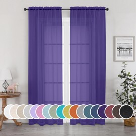 OWENIE Purple Sheer Curtains, Sheer Curtains 84 inch Length 2 Panels Set, Rod Pocket Voile Fimly Sheer Drapes for Living Room/Bedroom, 2pcs, Each 42" W x 84" L