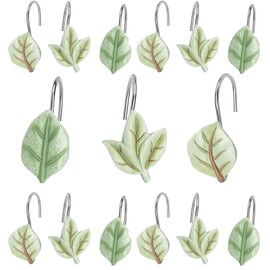 ALXRLXR 12PCS Leaves Shower Curtain Hooks,Green Plant Leaf Decorative Shower Curtain Rings Bathroom Decoration Accessories Shower Rings for Bathroom Baby Room Nursery Art Decors