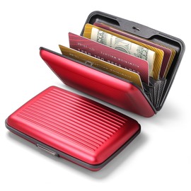 ÖGON -DESIGNS- Aluminium Card Case with Metal Closure, RFID Protection Against Fraud and Demagnetization, Compact Wallet, Model Smart Case Stockholm, Aluminium red, Standard size, Modern