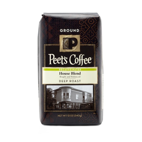 Peet's Coffee, House Blend, Deep Roast, Decaffeinated Ground Coffee, 12oz Bag (Pack of 2)