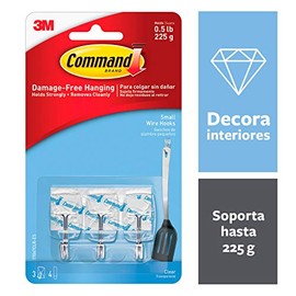 Command 3M Ganchos Adhesivos Removibles, Pequeños, Transparentes, 3 und por paquete, Organiza y decora sin dañar tus paredes