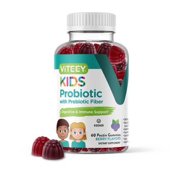Probiotics Plus Prebiotics Fiber Gummies, Extra Strength 2 Billion CFUs - Immune Support & Digestive Support, Dualbiotic Vegan & Pectin Chewable Gummy, Teens Children & Kids, Berry Flavor [60 Count]