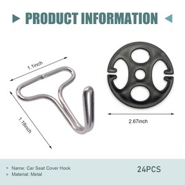 Shakas 24 PCS Car Seat Cover Hook, Plum Blossom Plastic Disc with Metal Hook Combination Set, Cushion Elastic Band Anti-slip Fixed Buckle, for Most Cars Seat Cover Installation Replacement (Black)