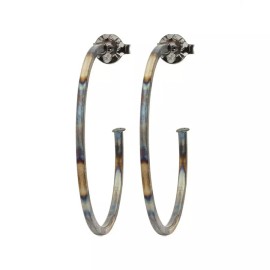 Sheila Fajl Favorite Smaller Burnished Gun Metal Tubular Hoop Earrings NEW
