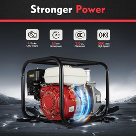 ZERNEIL 2" 6.5 HP 4-Stroke Gas Powered Semi-Trash Water Pump, 210cc 4-stroke Water Irrigation Transfer Pump, 7m/23ft Suction Height, Air-cooled Single-cylinder High-Pressure Gasoline Transfer Pumps